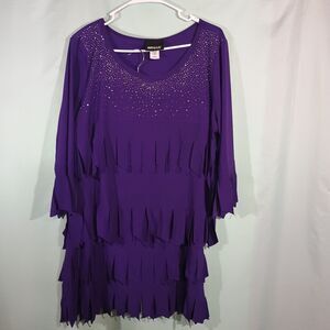 Metrostyle Women's Purple Rhinestone Fringe Tunic Skirt Set